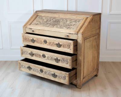 French Louis XVI Period Carved Oak Slant Front Secretary Desk Li ge Late 18th