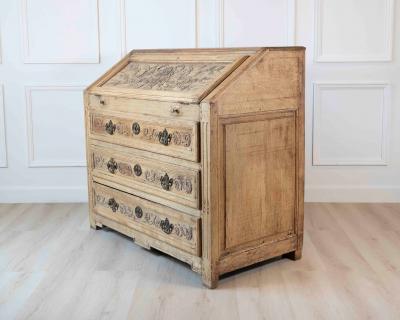French Louis XVI Period Carved Oak Slant Front Secretary Desk Li ge Late 18th