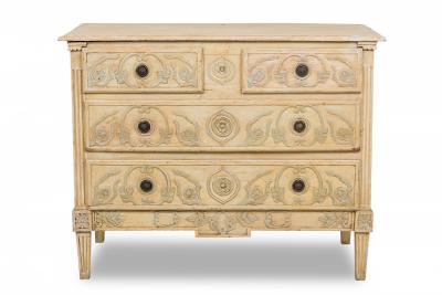 French Louis XVI Provincial Style 4 Drawer Beige and Gray Painted Commode
