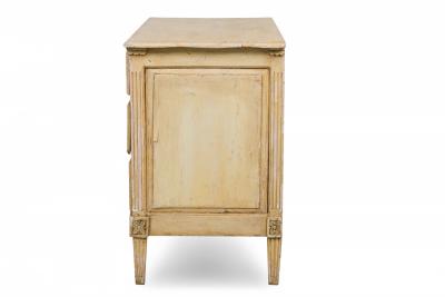 French Louis XVI Provincial Style 4 Drawer Beige and Gray Painted Commode