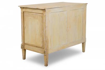 French Louis XVI Provincial Style 4 Drawer Beige and Gray Painted Commode