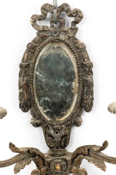 French Louis XVI Silver Plate Mirrored Wall Sconce