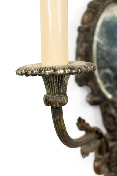French Louis XVI Silver Plate Mirrored Wall Sconce