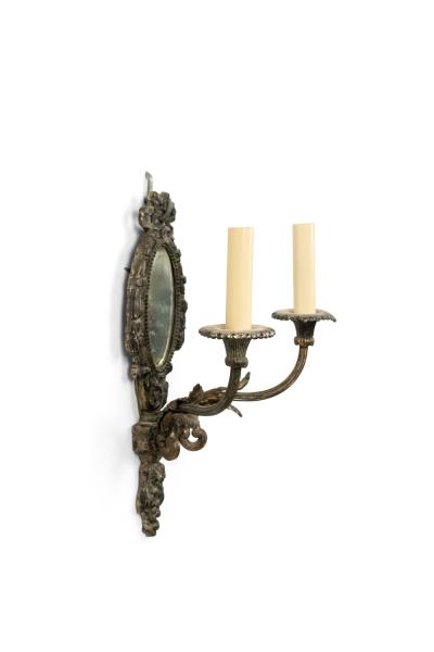 French Louis XVI Silver Plate Mirrored Wall Sconce