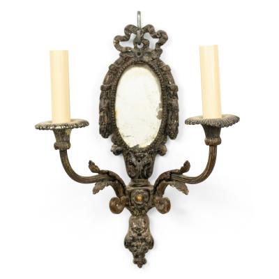 French Louis XVI Silver Plate Mirrored Wall Sconce