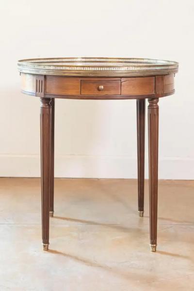 French Louis XVI Style 1890s Bouillotte Table with Marble Top and Brass Gallery