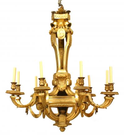 French Louis XVI Style 19th Cent Bronze Dore 12 Arm Chandelier