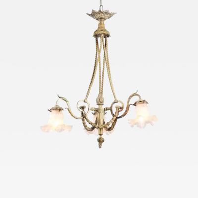 French Louis XVI Style 19th Century Bronze Three Light Chandelier with Torch