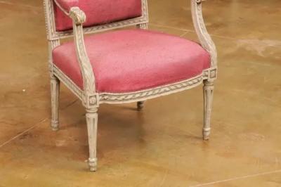 French Louis XVI Style 19th Century Painted Fauteuil with Abundant Carved D cor