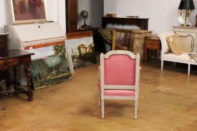 French Louis XVI Style 19th Century Painted Fauteuil with Abundant Carved D cor
