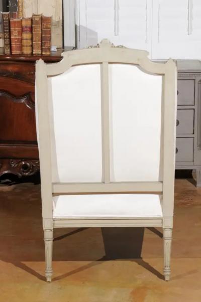 French Louis XVI Style 19th Century Painted and Carved Wingback Berg re Chair