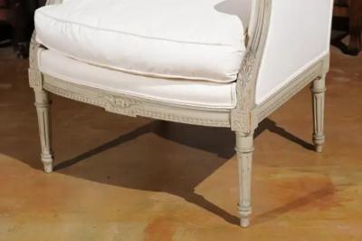 French Louis XVI Style 19th Century Painted and Carved Wingback Berg re Chair