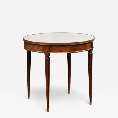 French Louis XVI Style 19th Century Walnut Bouillotte Table with Marble Top