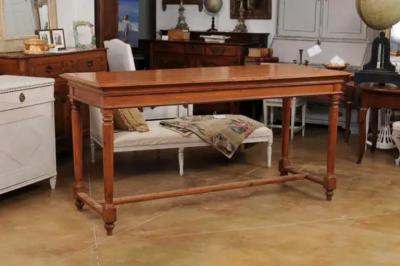 French Louis XVI Style 20th Century Pine Console Table with Cylindrical Legs