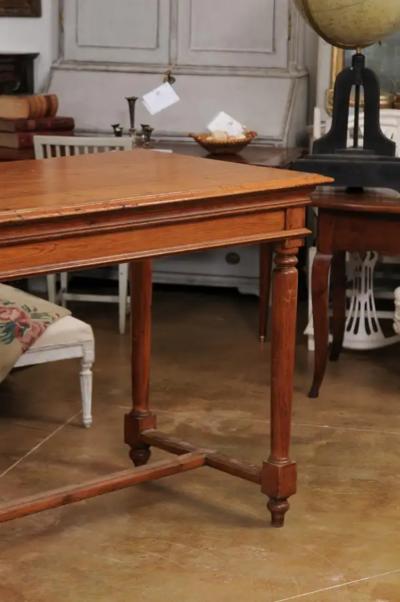 French Louis XVI Style 20th Century Pine Console Table with Cylindrical Legs