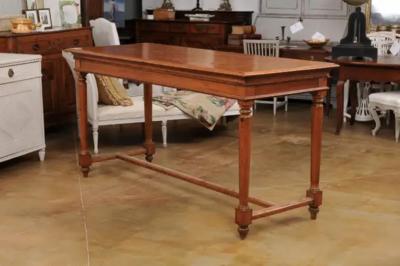 French Louis XVI Style 20th Century Pine Console Table with Cylindrical Legs