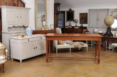 French Louis XVI Style 20th Century Pine Console Table with Cylindrical Legs