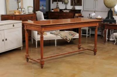 French Louis XVI Style 20th Century Pine Console Table with Cylindrical Legs