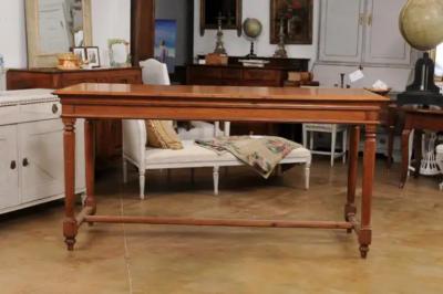 French Louis XVI Style 20th Century Pine Console Table with Cylindrical Legs