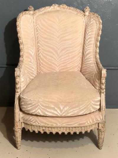 French Louis XVI Style Berg re Armchair with Silk Velvet Upholstery