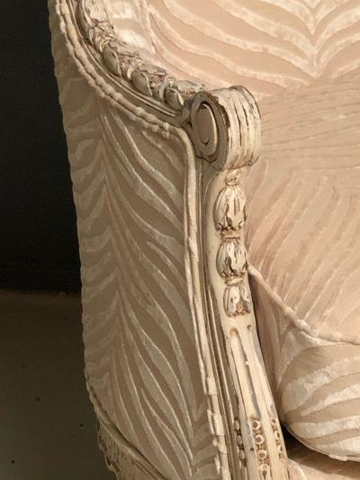 French Louis XVI Style Berg re Armchair with Silk Velvet Upholstery