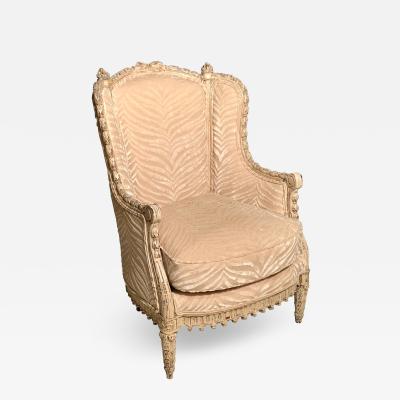 French Louis XVI Style Berg re Armchair with Silk Velvet Upholstery