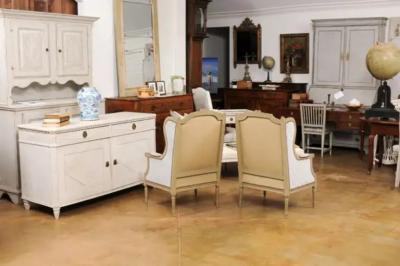 French Louis XVI Style Berg res Oreilles with Carved Motifs and Upholstery