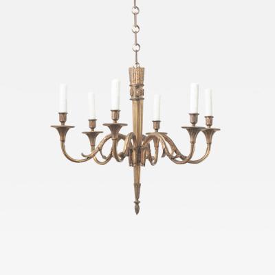 French Louis XVI Style Brass 6 Light Chandelier