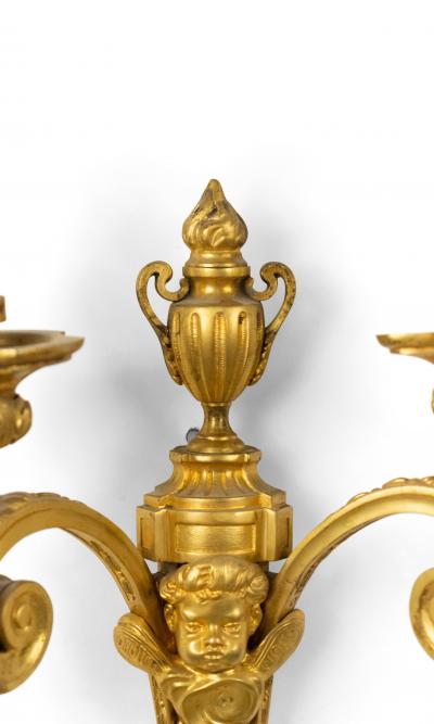 French Louis XVI Style Bronze Dore Cupid Wall Sconce