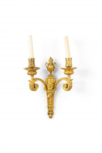 French Louis XVI Style Bronze Dore Cupid Wall Sconce