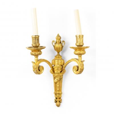 French Louis XVI Style Bronze Dore Cupid Wall Sconce
