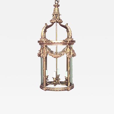 French Louis XVI Style Bronze Dore Hanging Lantern Pendant Lamp