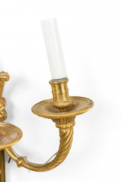 French Louis XVI Style Bronze Dore Tassel Wall Sconces