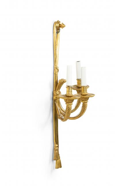 French Louis XVI Style Bronze Dore Tassel Wall Sconces