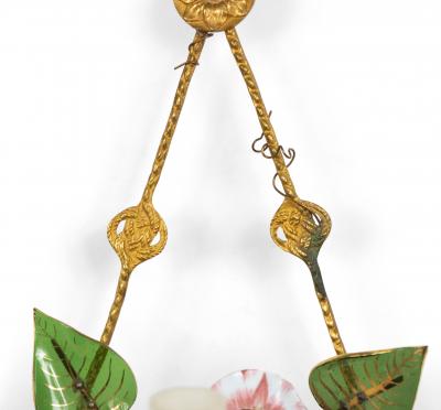 French Louis XVI Style Bronze Dore and Opaline Floral Wall Sconces