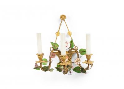 French Louis XVI Style Bronze Dore and Opaline Floral Wall Sconces