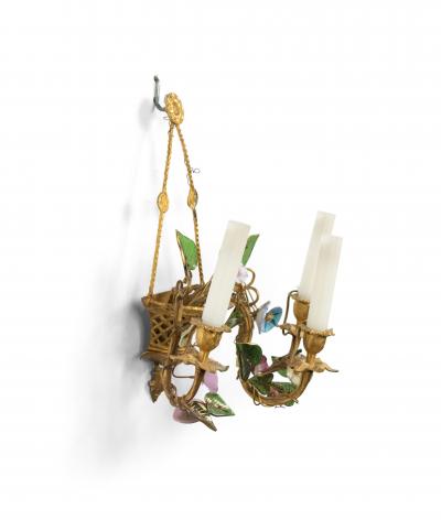 French Louis XVI Style Bronze Dore and Opaline Floral Wall Sconces