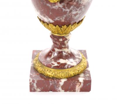 French Louis XVI Style Candelabra White veined Red Marble Gilt Bronze 1885