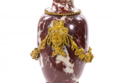 French Louis XVI Style Candelabra White veined Red Marble Gilt Bronze 1885
