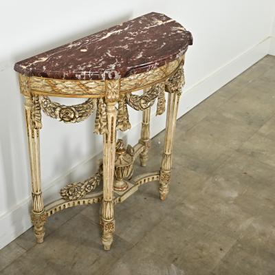 French Louis XVI Style Carved Demilune Console