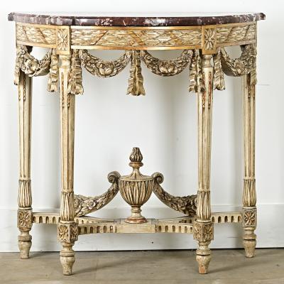 French Louis XVI Style Carved Demilune Console