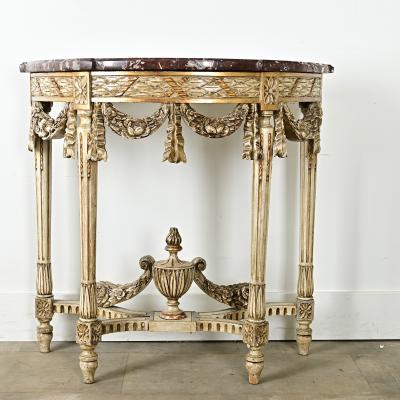 French Louis XVI Style Carved Demilune Console