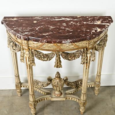 French Louis XVI Style Carved Demilune Console