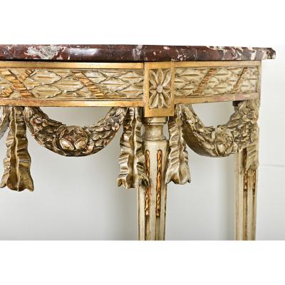 French Louis XVI Style Carved Demilune Console