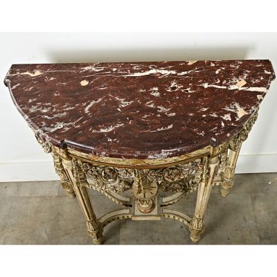 French Louis XVI Style Carved Demilune Console