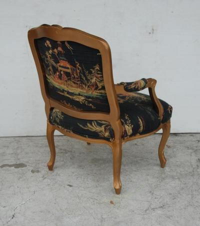French Louis XVI Style Carved Wood and Chinoiserie Print Armchair