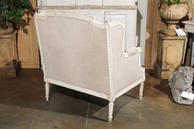 French Louis XVI Style Carved and Painted Wood Marquise Wingback Armchair