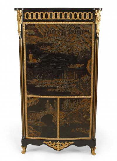 French Louis XVI Style Chinoiserie Cabinet with Gilt Bronze Trim