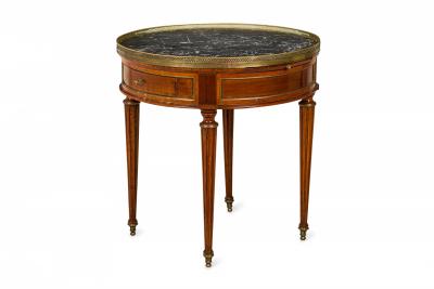 French Louis XVI Style Circular Marble Gallery Top Mahogany Bouillotte Table