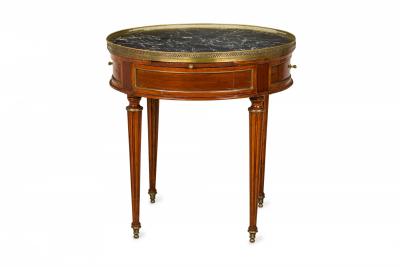 French Louis XVI Style Circular Marble Gallery Top Mahogany Bouillotte Table
